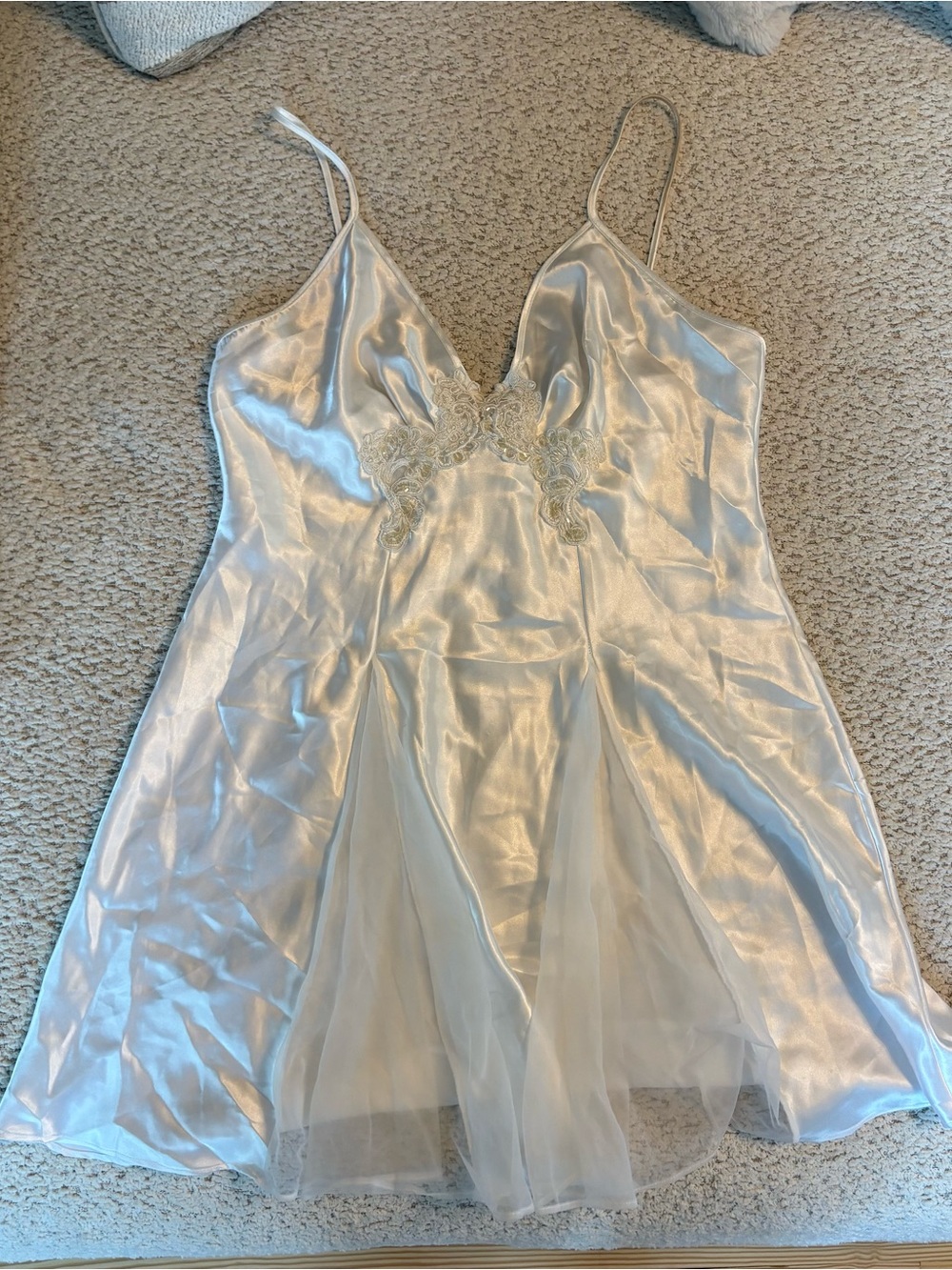 Val Mode Vintage 90’s White Satin Slip Dress Lace Detailing Chemise